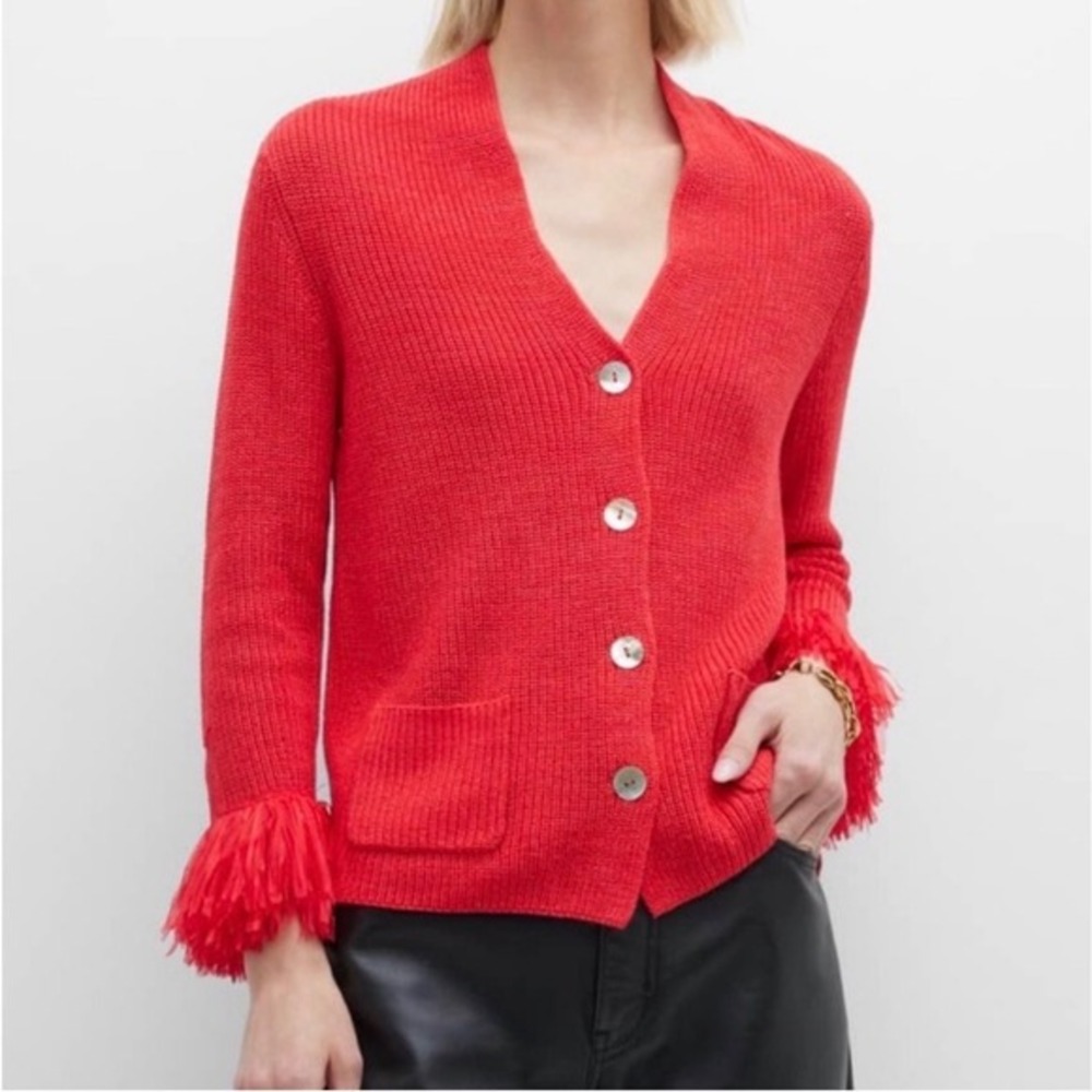 NIC+ZOE Nightfall Fringe Cardigan Chili Pepper Red Size S